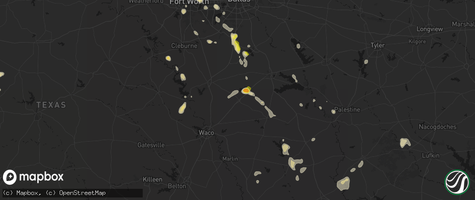 Hail map in Hubbard, TX on May 25, 2026