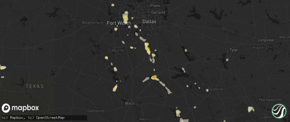 Hail map in Italy, TX on May 25, 2026