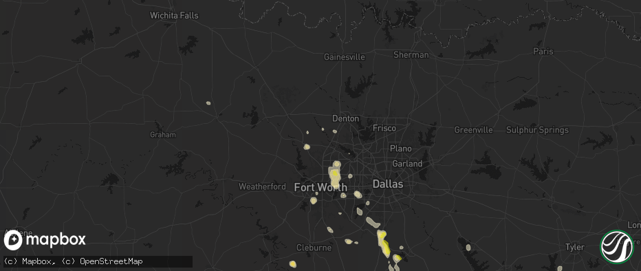 Hail map in Justin, TX on May 25, 2026