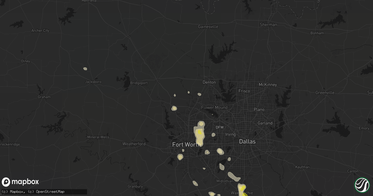 Hail map in Justin, TX on May 25, 2026