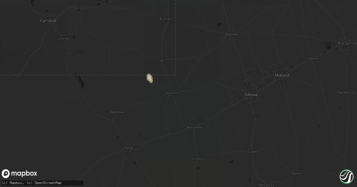 Hail map in Kermit, TX on May 25, 2026