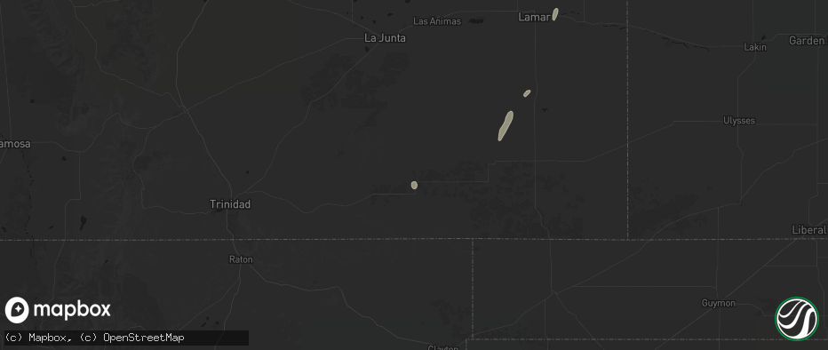 Hail map in Kim, CO on May 25, 2026