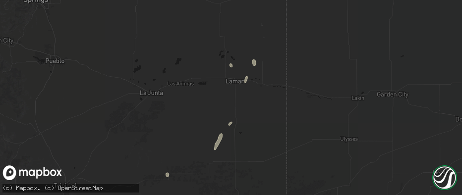 Hail map in Lamar, CO on May 25, 2026