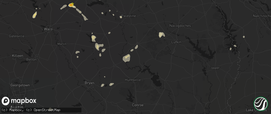 Hail map in Lovelady, TX on May 25, 2026