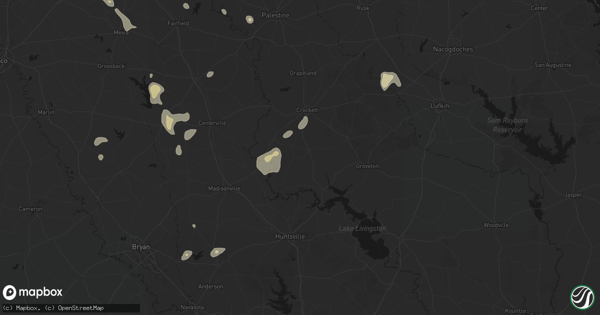 Hail map in Lovelady, TX on May 25, 2026