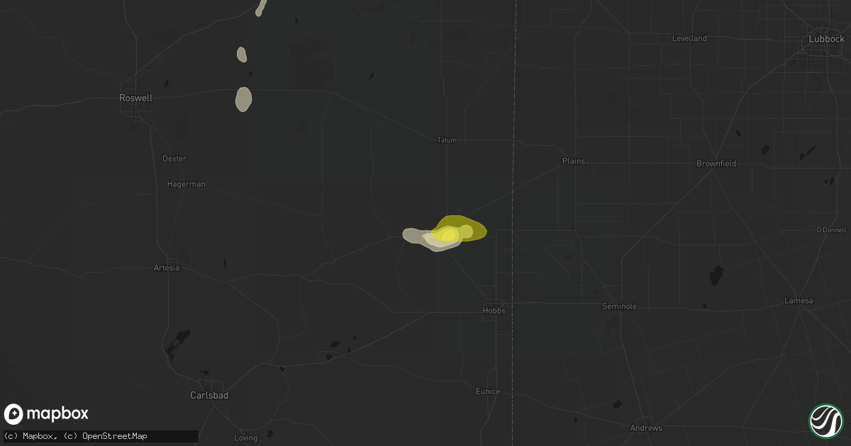 Hail map in Lovington, NM on May 25, 2026