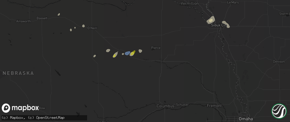 Hail map in Meadow Grove, NE on May 25, 2026