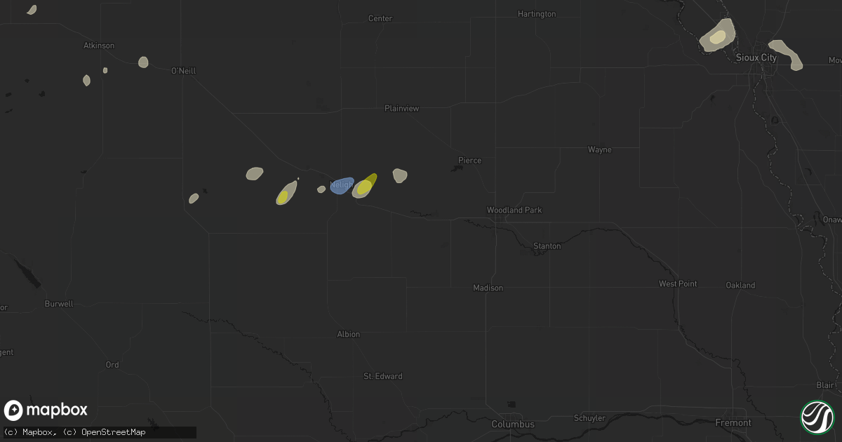 Hail map in Meadow Grove, NE on May 25, 2026