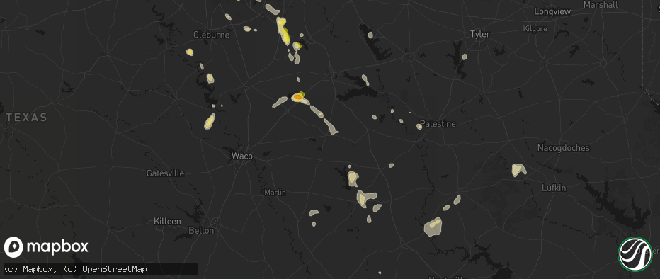 Hail map in Mexia, TX on May 25, 2026