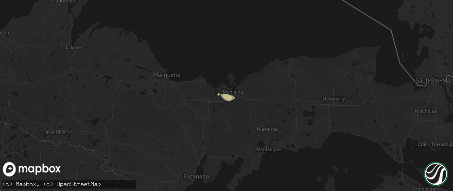 Hail map in Munising, MI on May 25, 2026