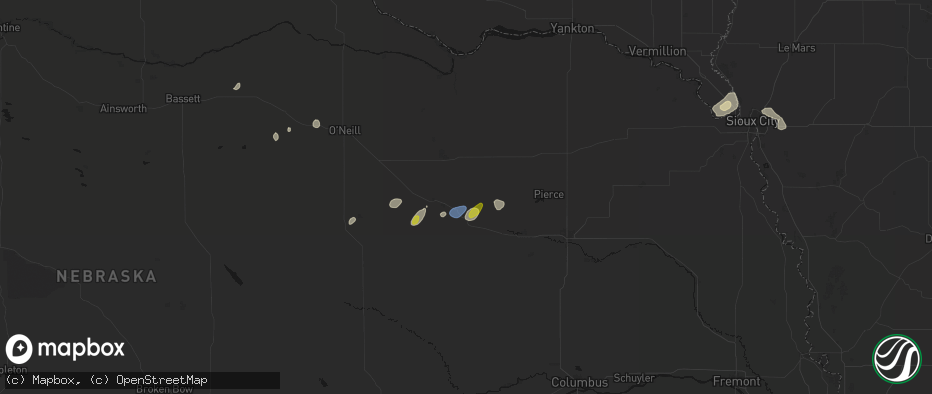 Hail map in Neligh, NE on May 25, 2026