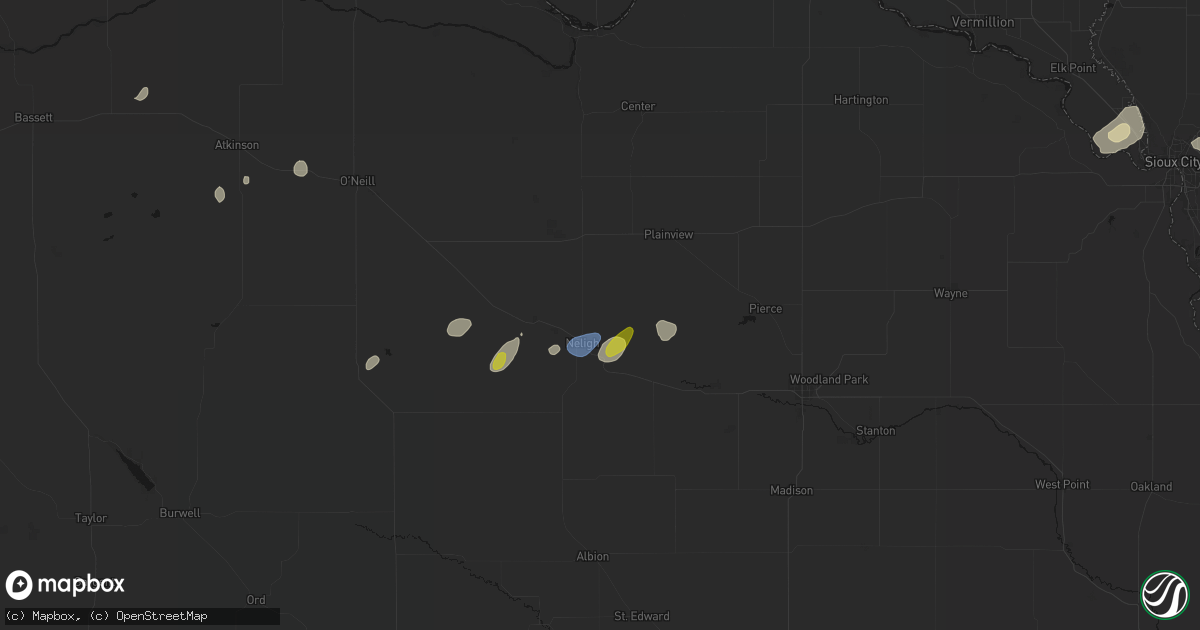 Hail map in Neligh, NE on May 25, 2026