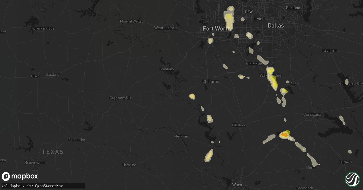 Hail map in Nemo, TX on May 25, 2026