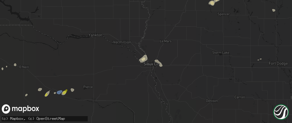 Hail map in North Sioux City, SD on May 25, 2026