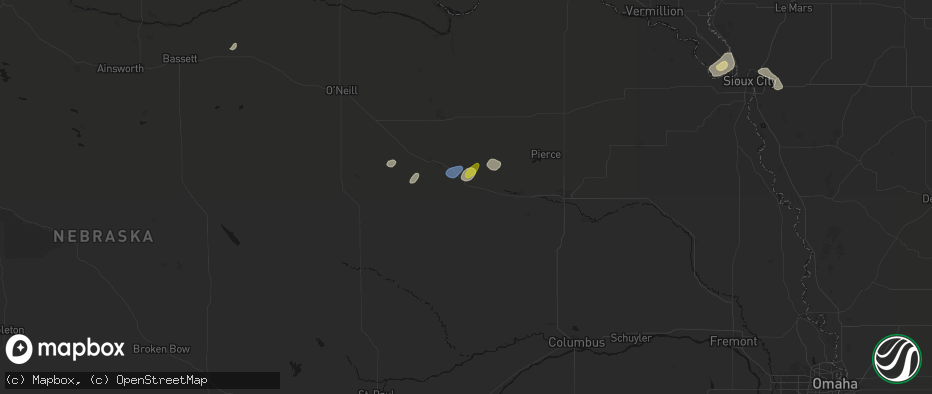 Hail map in Oakdale, NE on May 25, 2026