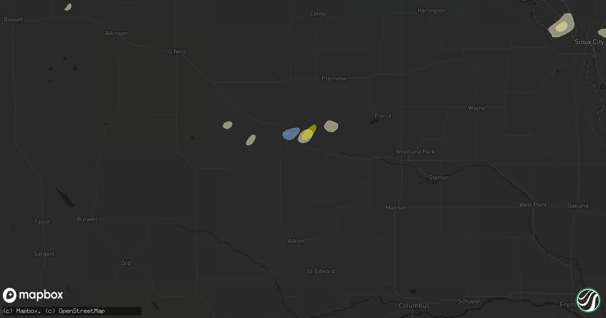 Hail map in Oakdale, NE on May 25, 2026