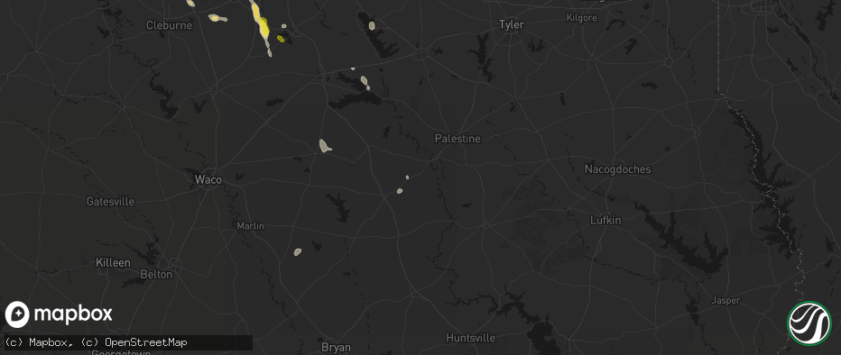 Hail map in Oakwood, TX on May 25, 2026