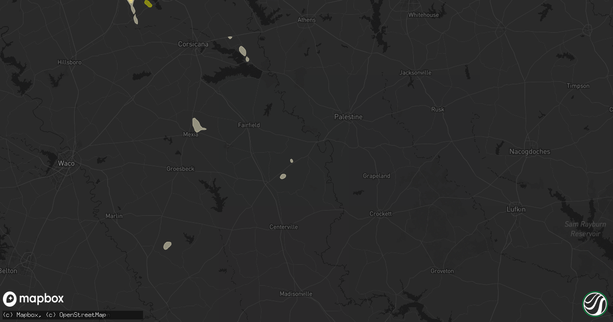 Hail map in Oakwood, TX on May 25, 2026