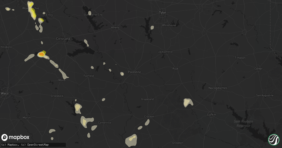 Hail map in Palestine, TX on May 25, 2026