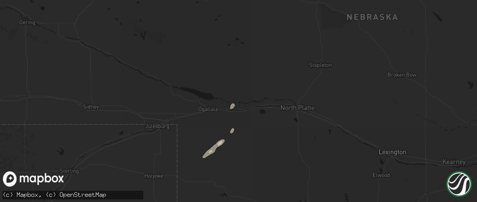 Hail map in Paxton, NE on May 25, 2026