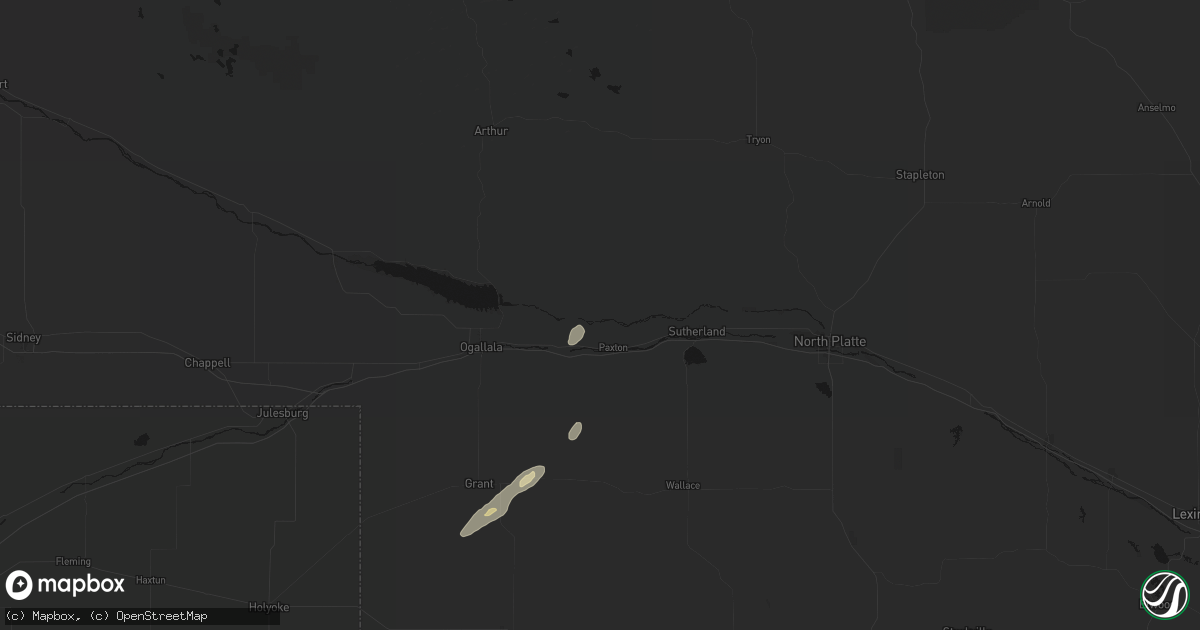 Hail map in Paxton, NE on May 25, 2026
