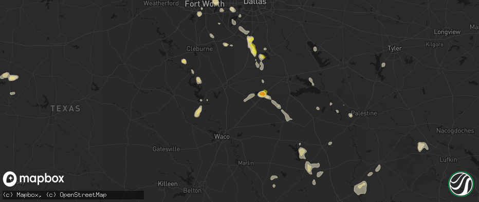 Hail map in Penelope, TX on May 25, 2026