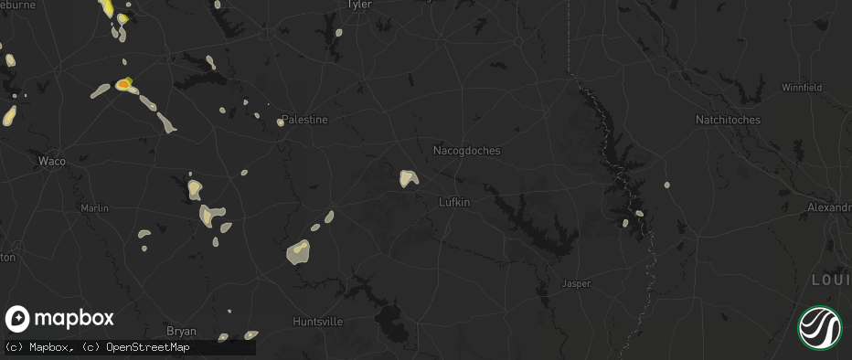 Hail map in Pollok, TX on May 25, 2026