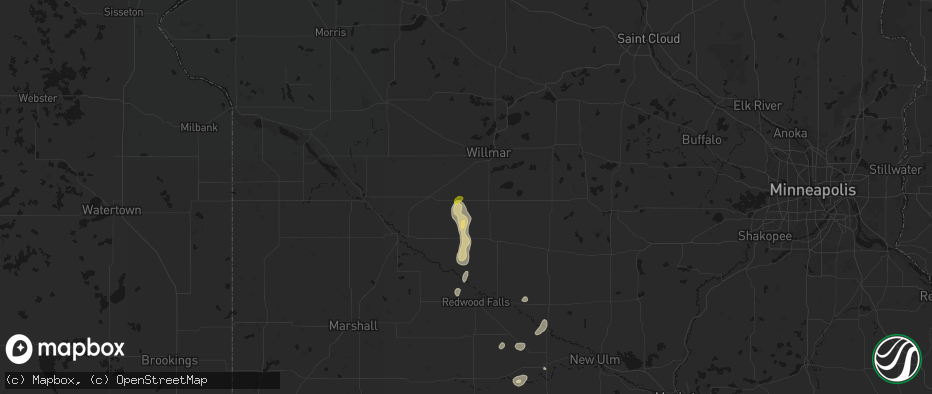 Hail map in Prinsburg, MN on May 25, 2026