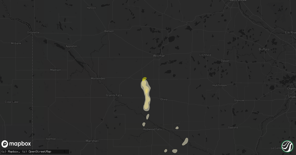 Hail map in Prinsburg, MN on May 25, 2026