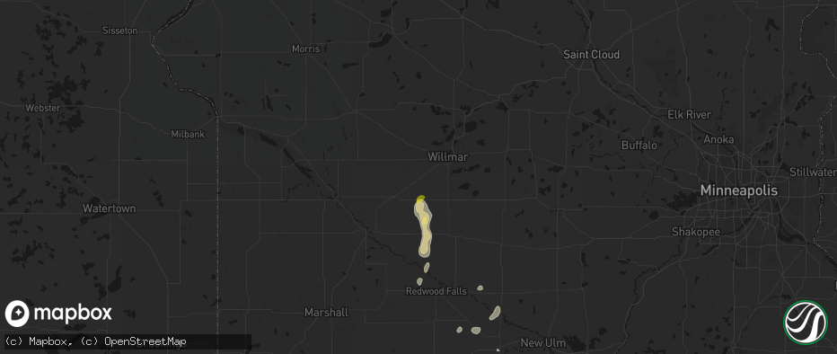 Hail map in Raymond, MN on May 25, 2026