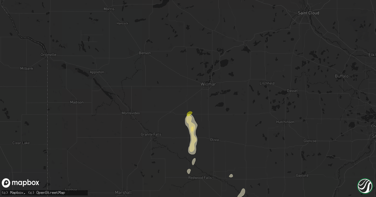 Hail map in Raymond, MN on May 25, 2026