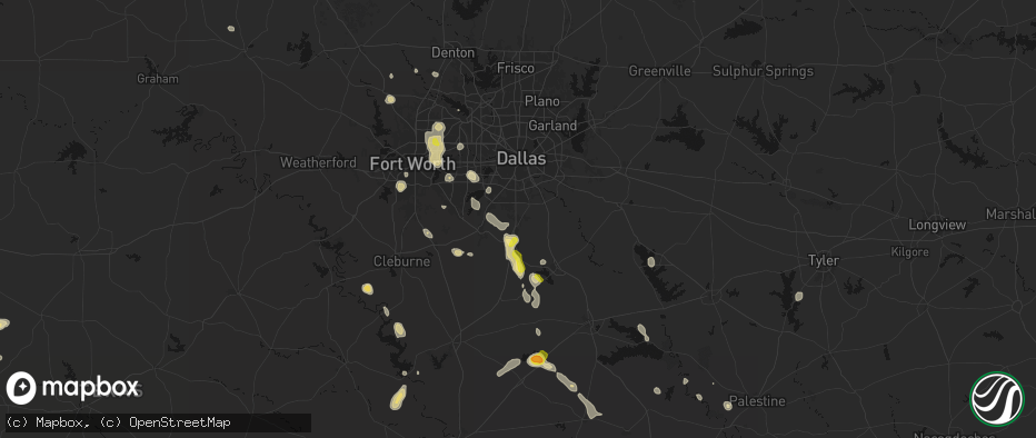 Hail map in Red Oak, TX on May 25, 2026