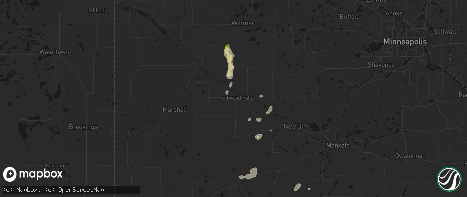 Hail map in Redwood Falls, MN on May 25, 2026