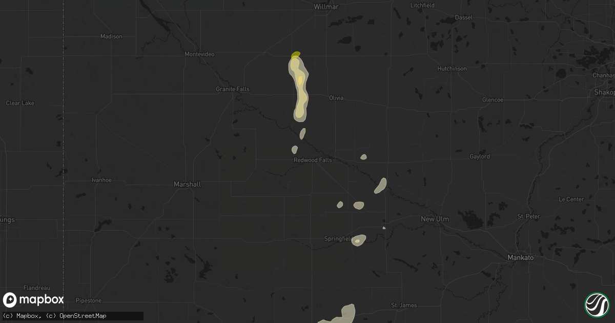 Hail map in Redwood Falls, MN on May 25, 2026