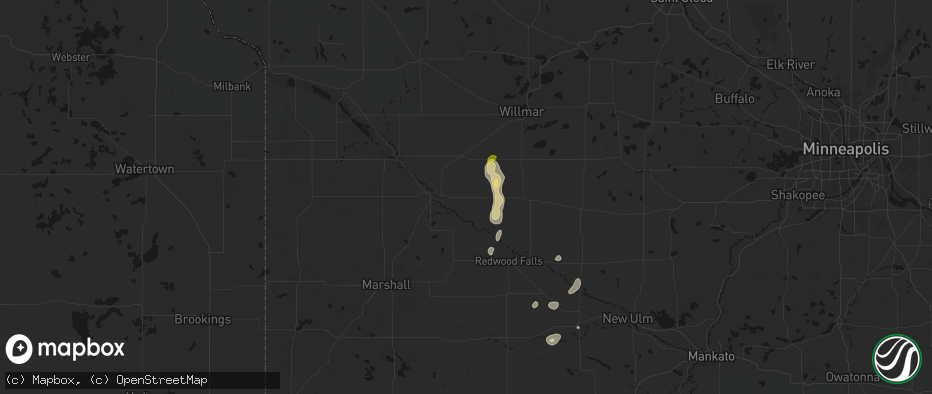 Hail map in Sacred Heart, MN on May 25, 2026