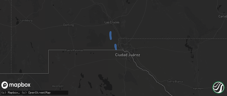 Hail map in Santa Teresa, NM on May 25, 2026