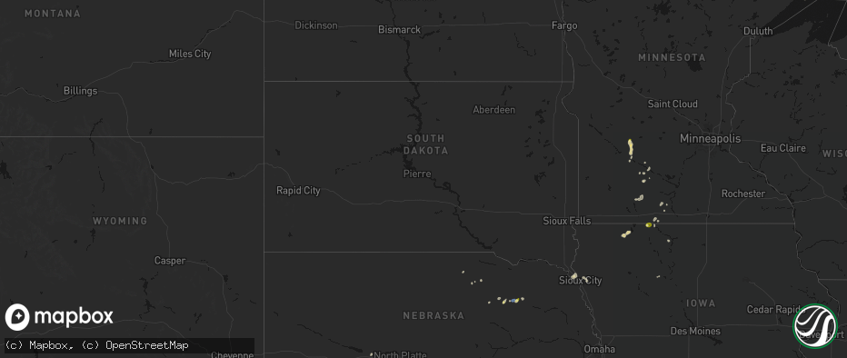 Hail map in South Dakota on May 25, 2026