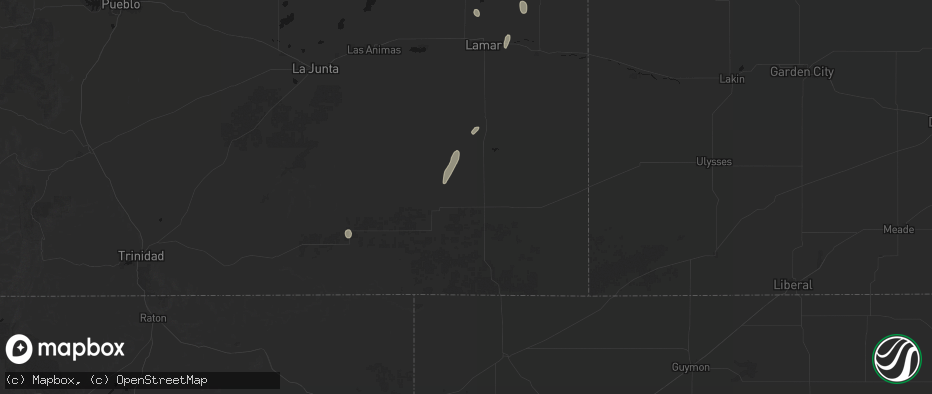 Hail map in Springfield, CO on May 25, 2026