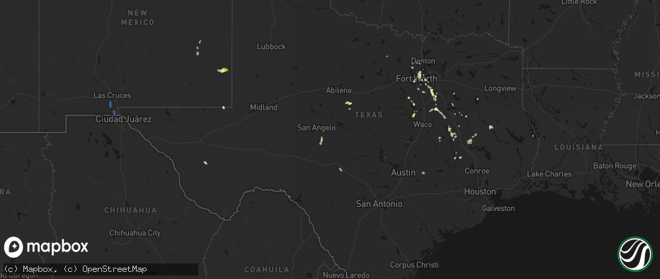 Hail map in Texas on May 25, 2026