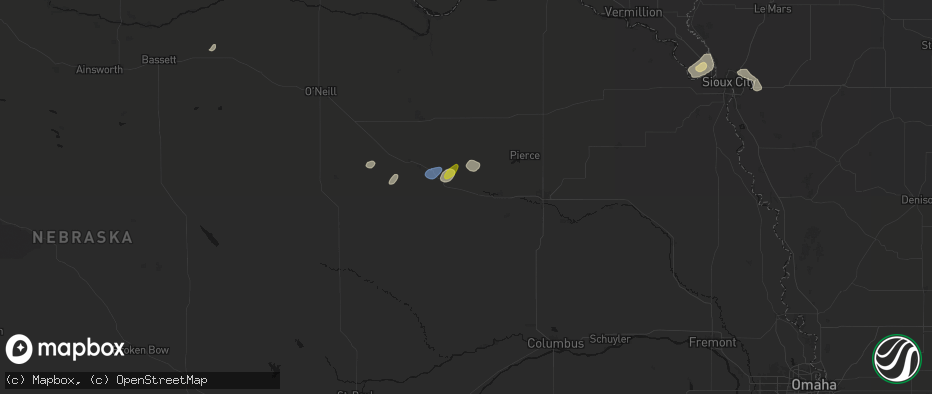 Hail map in Tilden, NE on May 25, 2026