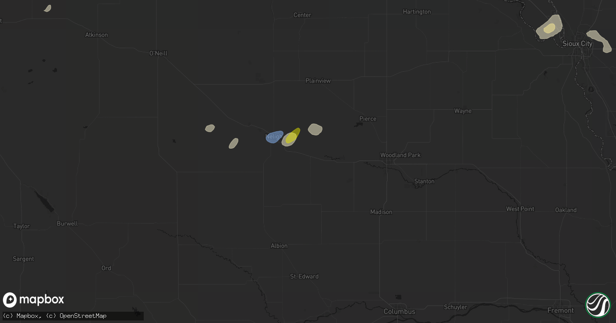 Hail map in Tilden, NE on May 25, 2026
