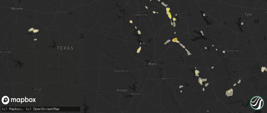 Hail map in Valley Mills, TX on May 25, 2026