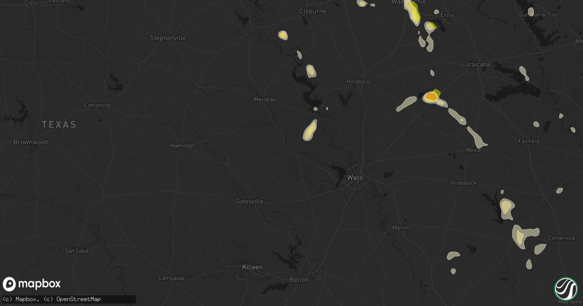 Hail map in Valley Mills, TX on May 25, 2026