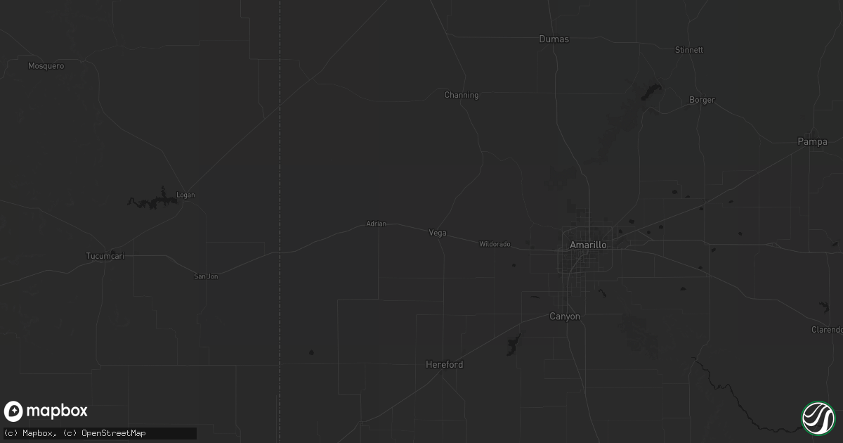 Hail map in Vega, TX on May 25, 2026