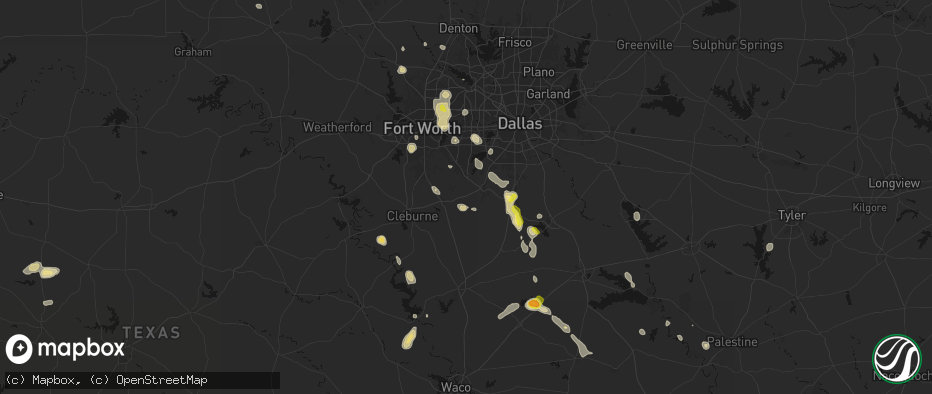 Hail map in Venus, TX on May 25, 2026