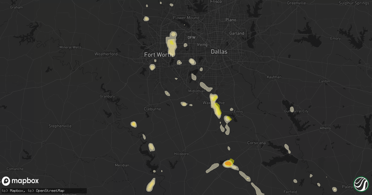 Hail map in Venus, TX on May 25, 2026