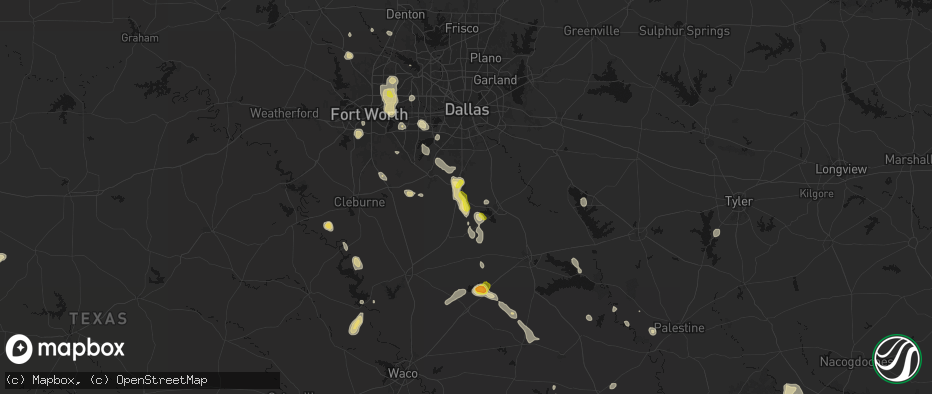 Hail map in Waxahachie, TX on May 25, 2026