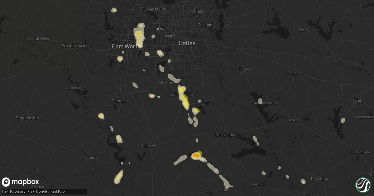 Hail map in Waxahachie, TX on May 25, 2026