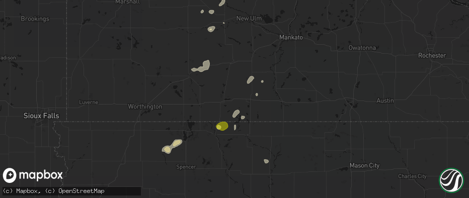 Hail map in Welcome, MN on May 25, 2026