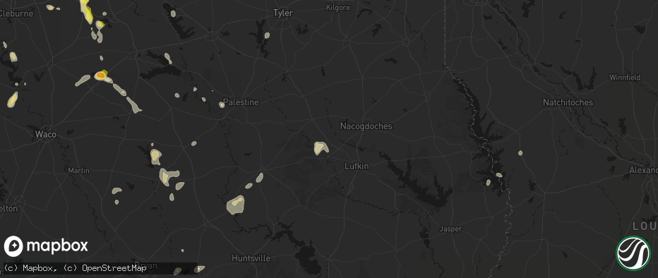 Hail map in Wells, TX on May 25, 2026